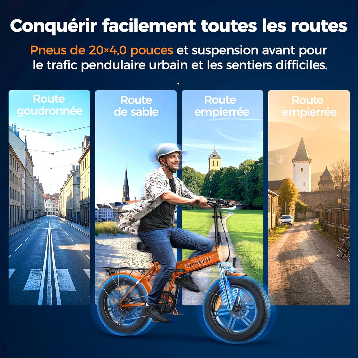 ENGWE Foldable Electric Bike, Removable 48V 13Ah Battery, Range 50-120 km,20'' ×4.0'' Fat Tire 7-Speed E-Bike for Any Terrain