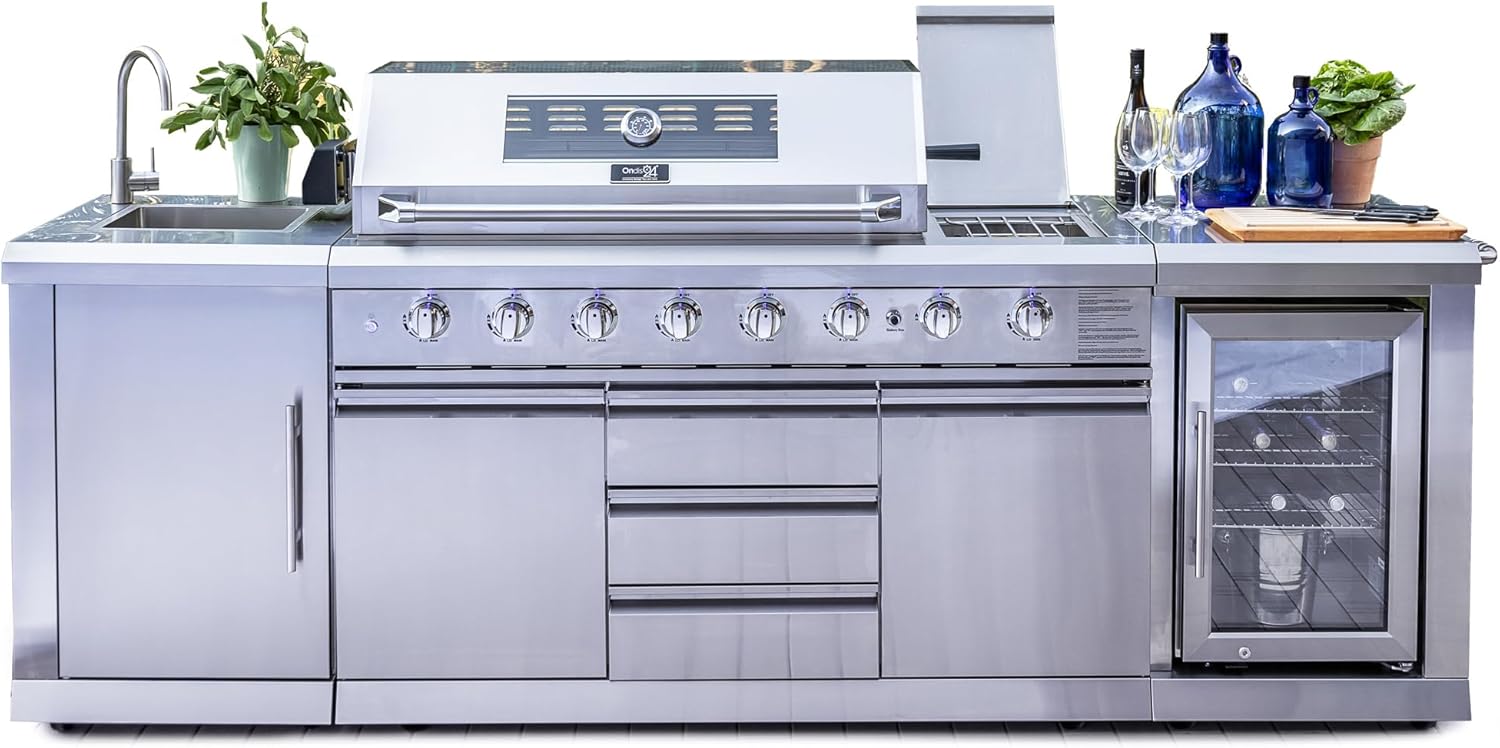 Ondis24 Outdoor Kitchen Gas Barbecue Fridge Stainless Steel Sink