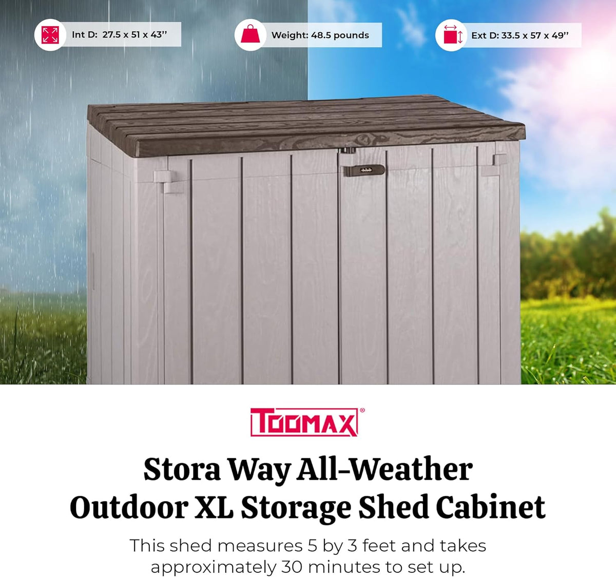 Toomax Stora Way Outdoor Tool Box in Recycled Polypropylene with Wood Effect (842L, Taupe Grey/Brown)