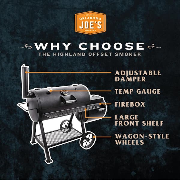 Highland Offset Charcoal Smoker and Grill in Black with 900 Sq. In. Cooking Space - Product image 5