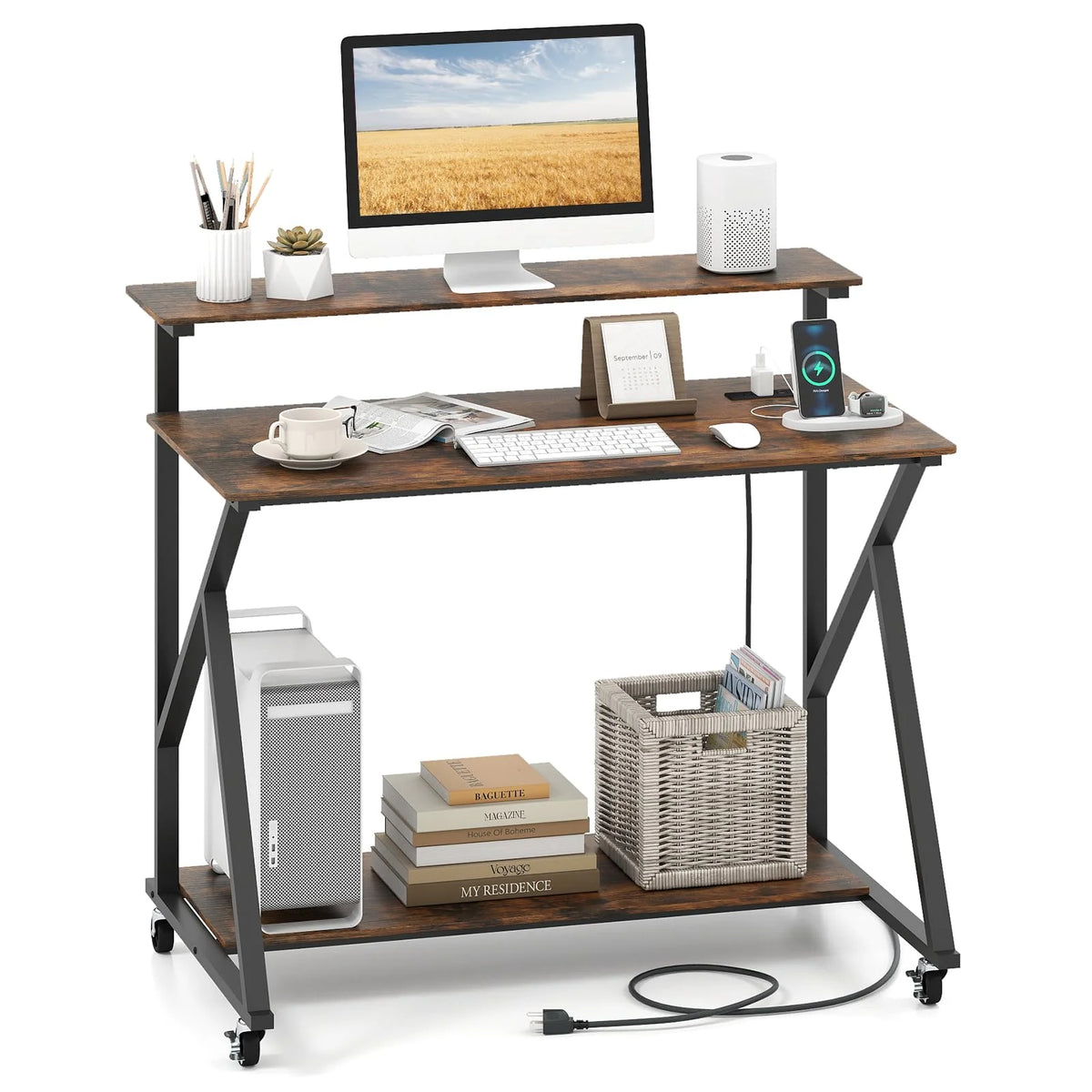 Tangkula 39.5" Mobile Computer Desk with Power Outlets for Home Office Bedroom - Product image 1