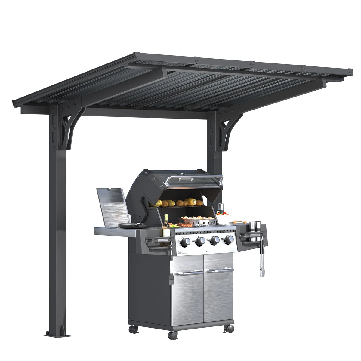 AECOJOY 8' x 5' Lean to Grill Gazebo Hardtop Outdoor Pergola for Patio - Product image 1