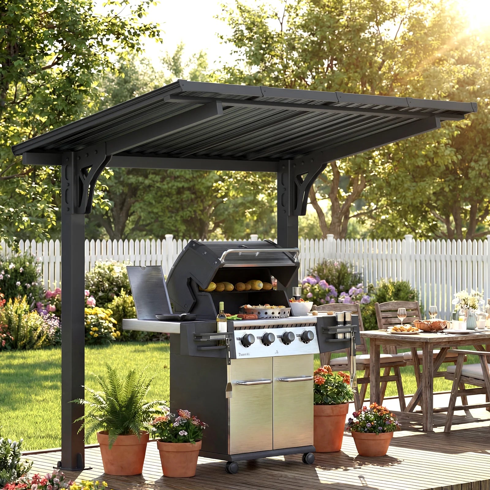 AECOJOY 8' x 5' Lean to Grill Gazebo Hardtop Outdoor Pergola for Patio - Product image 8