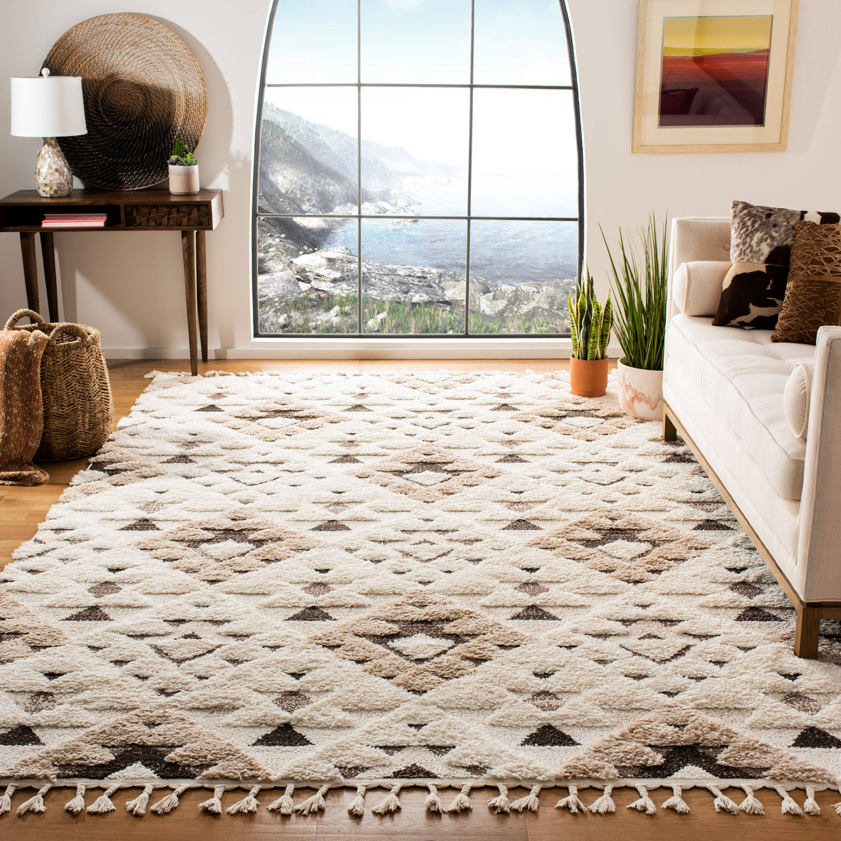 Safavieh Moroccan Tassel Shag Ivory/Brown 4 ft. x 6 ft. Area Rug - Product image 1
