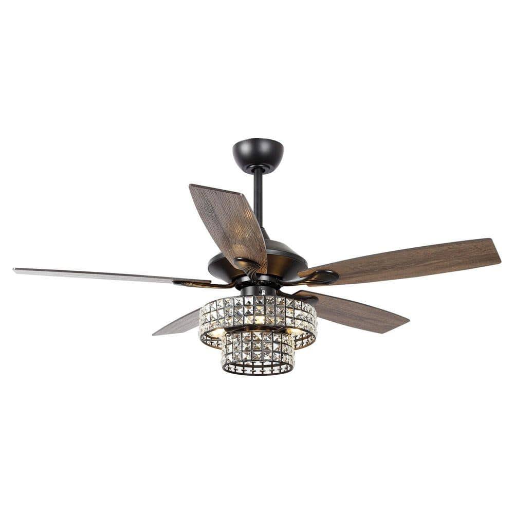 Parrot Uncle F6215BK110V Rafferty 52 in. Modern Indoor Black Dual Crystal Ceiling Fan with Remote and Light - Product image 1