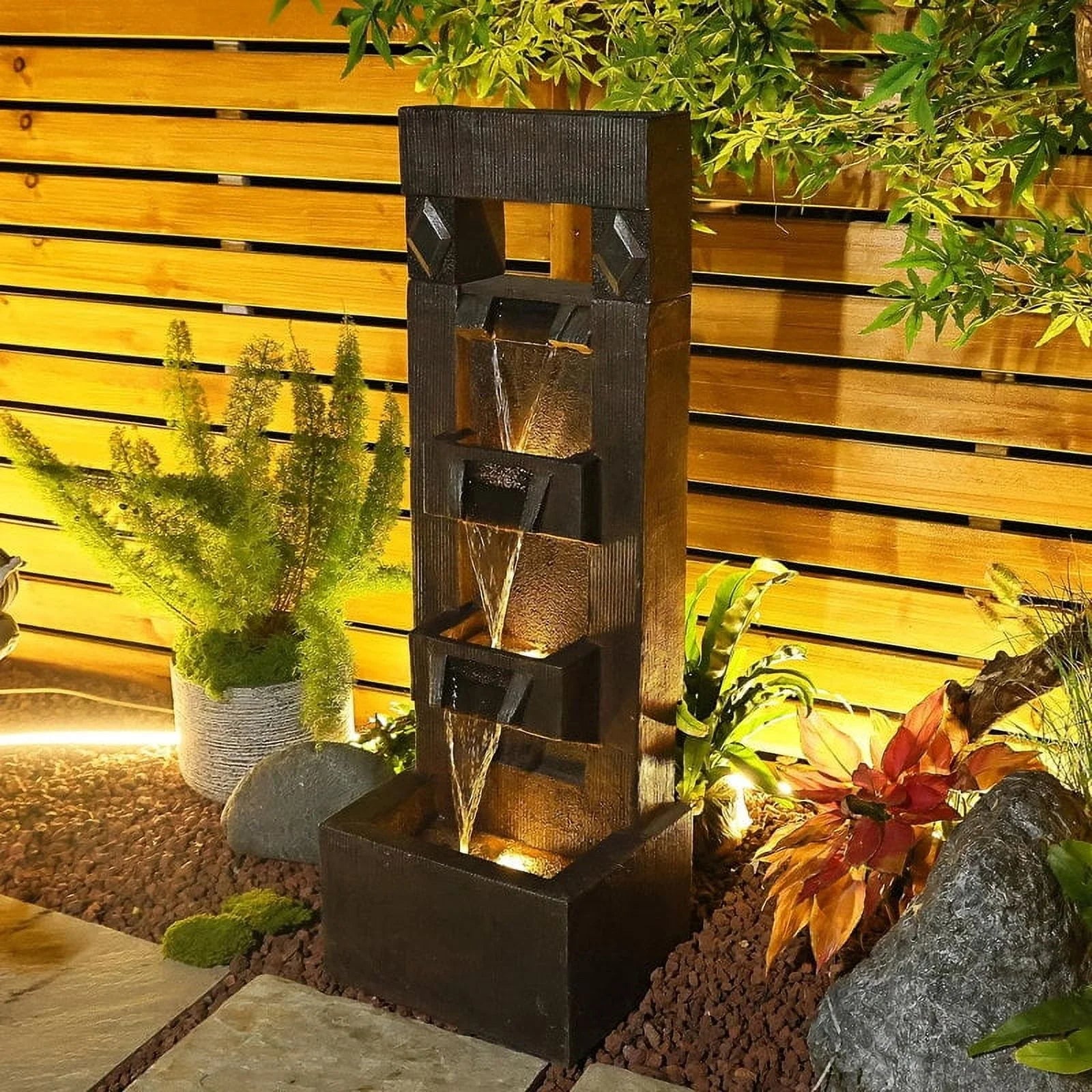 Outdoor Fountains and Indoor Waterfalls 4 Floor - Standing Water Fountain Outdoor with LED Lights for - Product image 4