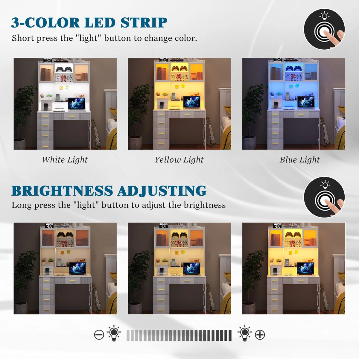 HNEBC LED Study Desk with Hutch and Drawer, Home Office Desk with Outlet - Product image 2