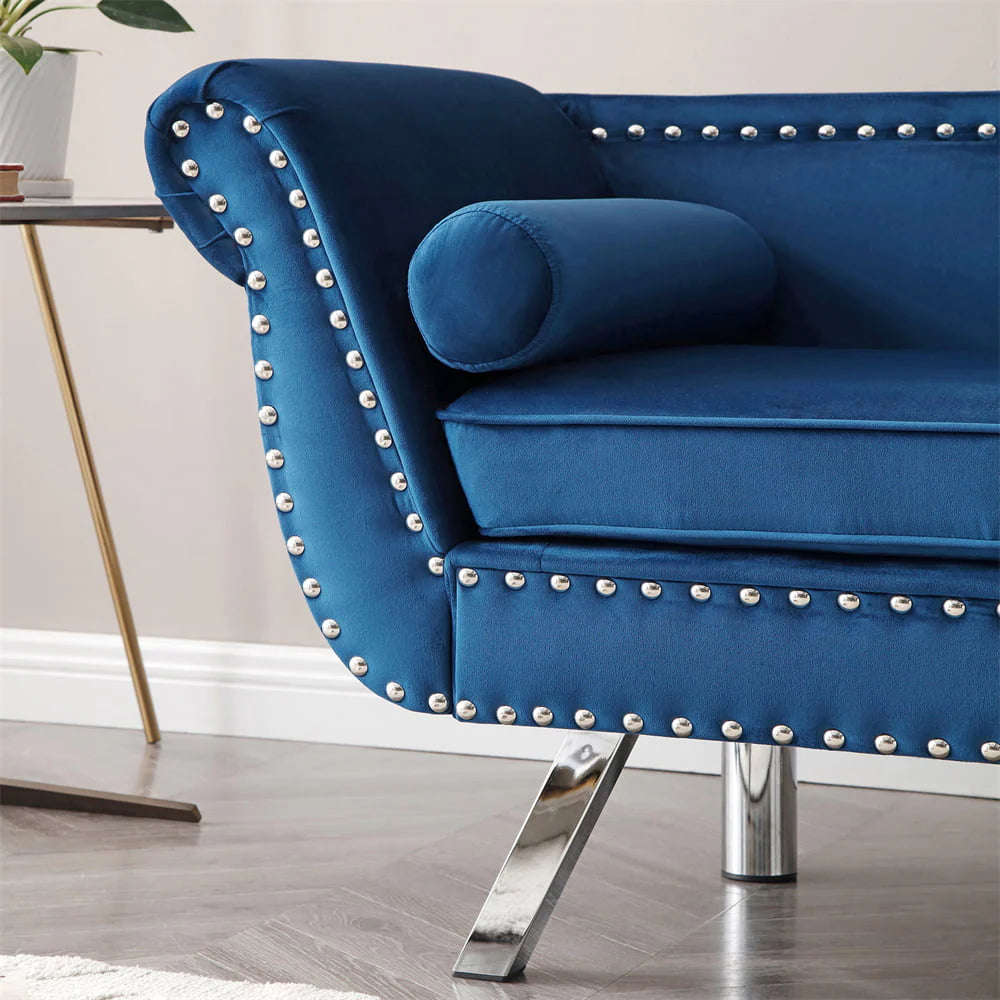 Mid Century Couch, 61 in Velvet Loveseat with 2 Pillows, Upholstered Sofa with Nailhead Trim and Roll Arm - Product image 3
