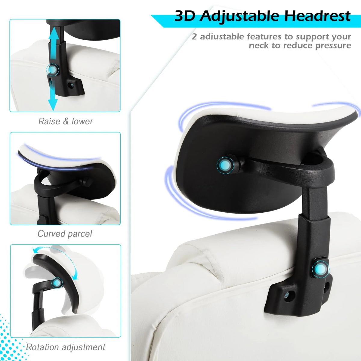 AECOJOY Office Chair with 7 Points Vibration Massage&Heat, Adjustable Ergonomic Recliner, Cream White - Product image 7