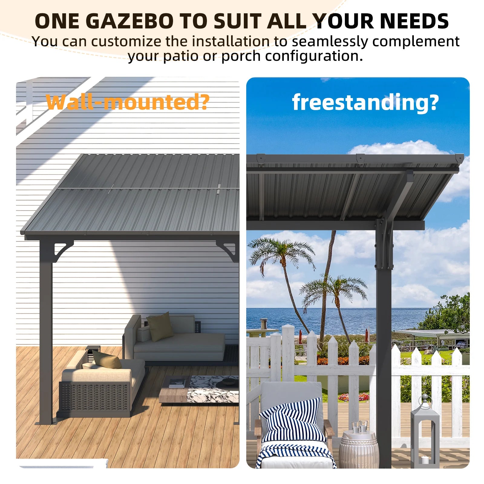 AECOJOY 8' x 5' Lean to Grill Gazebo Hardtop Outdoor Pergola for Patio - Product image 7