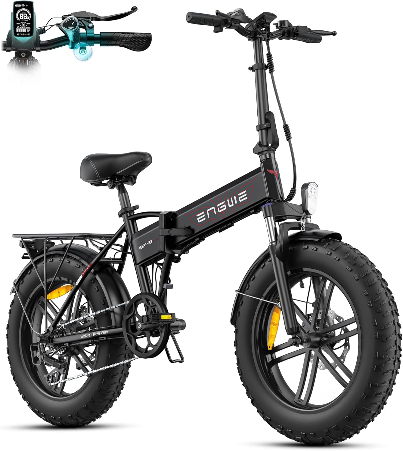 ENGWE Foldable Electric Bike, Removable 48V 13Ah Battery, Range 50-120 km,20'' ×4.0'' Fat Tire 7-Speed E-Bike for Any Terrain