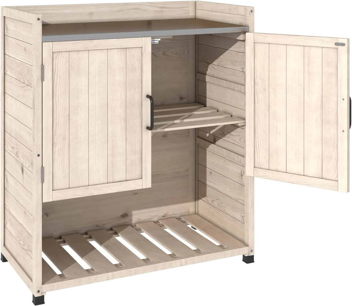 AECOJOY Potting Bench, Outdoor Wooden Storage Cabinet with Adjustable Shelf, Metal Tabletop - Product image 14