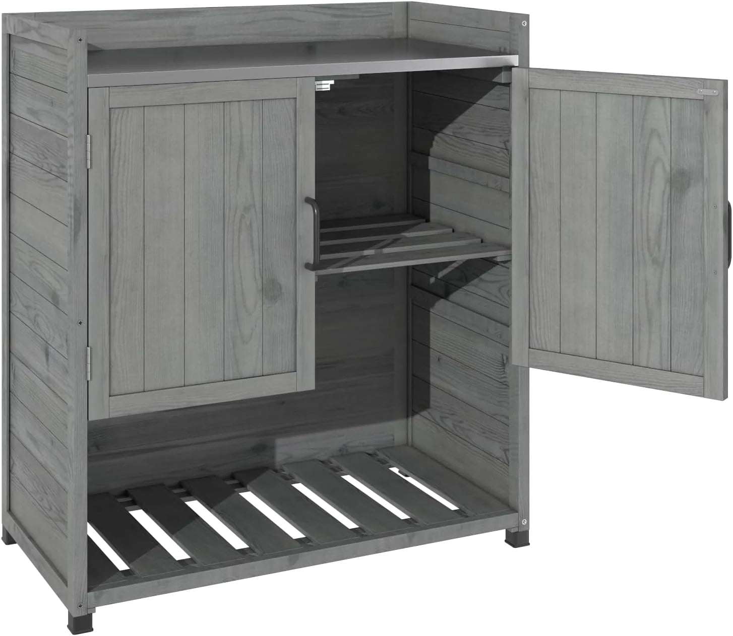 AECOJOY Potting Bench, Outdoor Wooden Storage Cabinet with Adjustable Shelf, Metal Tabletop - Product image 11