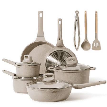 Carote Nonstick Pots and Pans Set, 13 Pcs Induction Kitchen Cookware Sets(Taupe Granite), Brown - Product image 1
