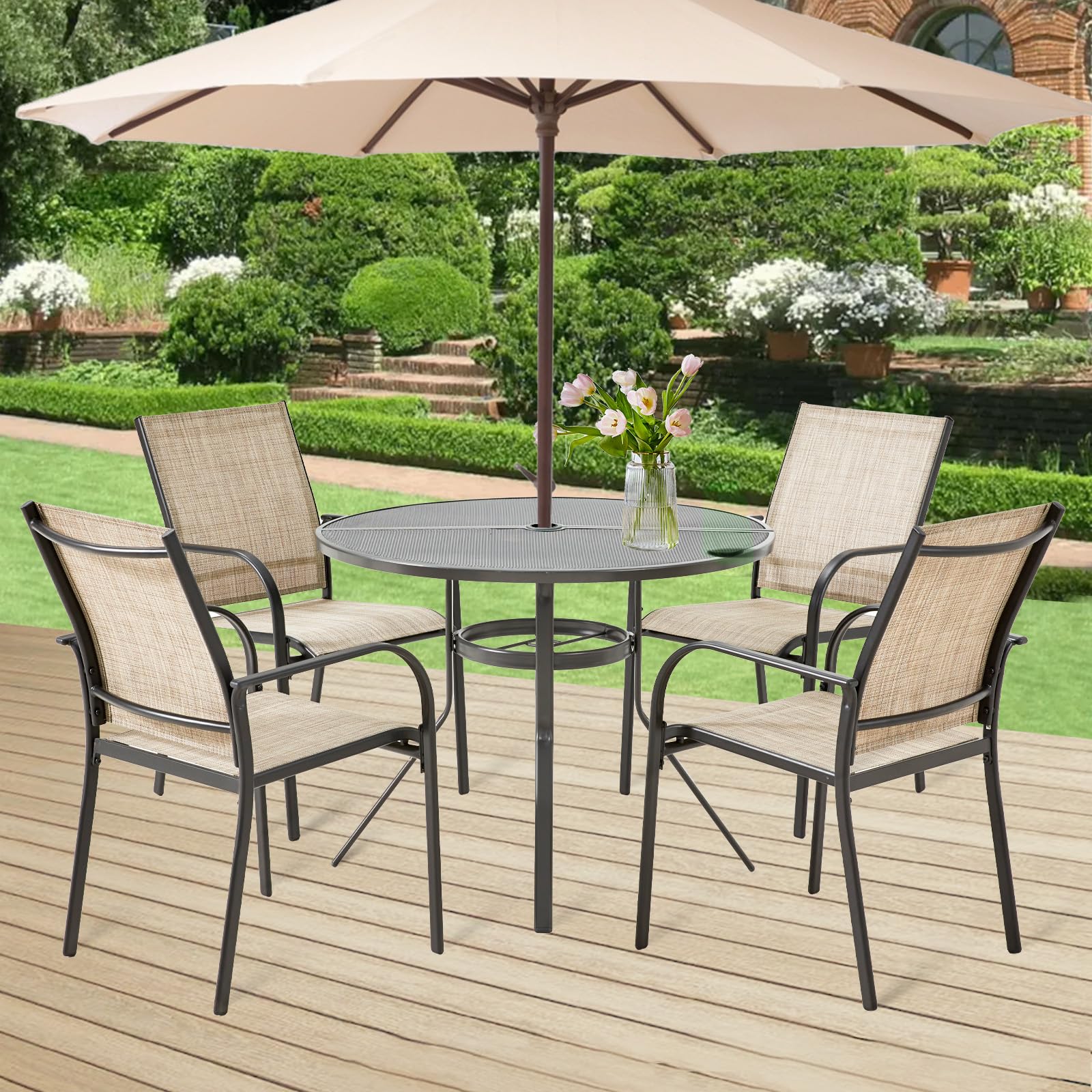 AECOJOY 5 Piece Patio Table and Chair Set for 4, Outdoor Dining Set with 1.73" Umbrella Hole - Product image 8