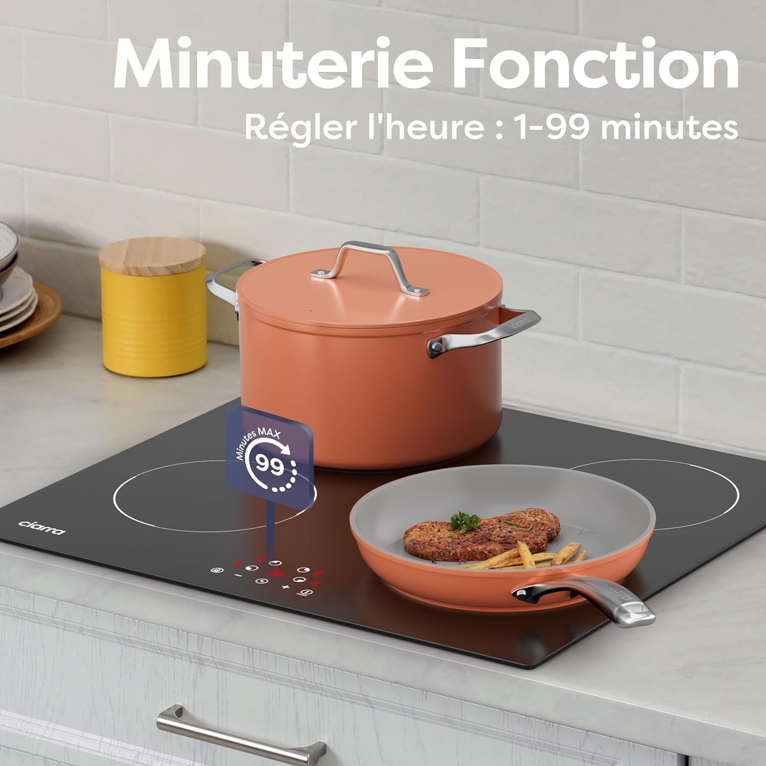 CIARRA Induction Hob 4 Burners 6000W - Touch Control - Built-in Hob - 9 Power Levels - Timer - Child Lock - CABBIH4-D
