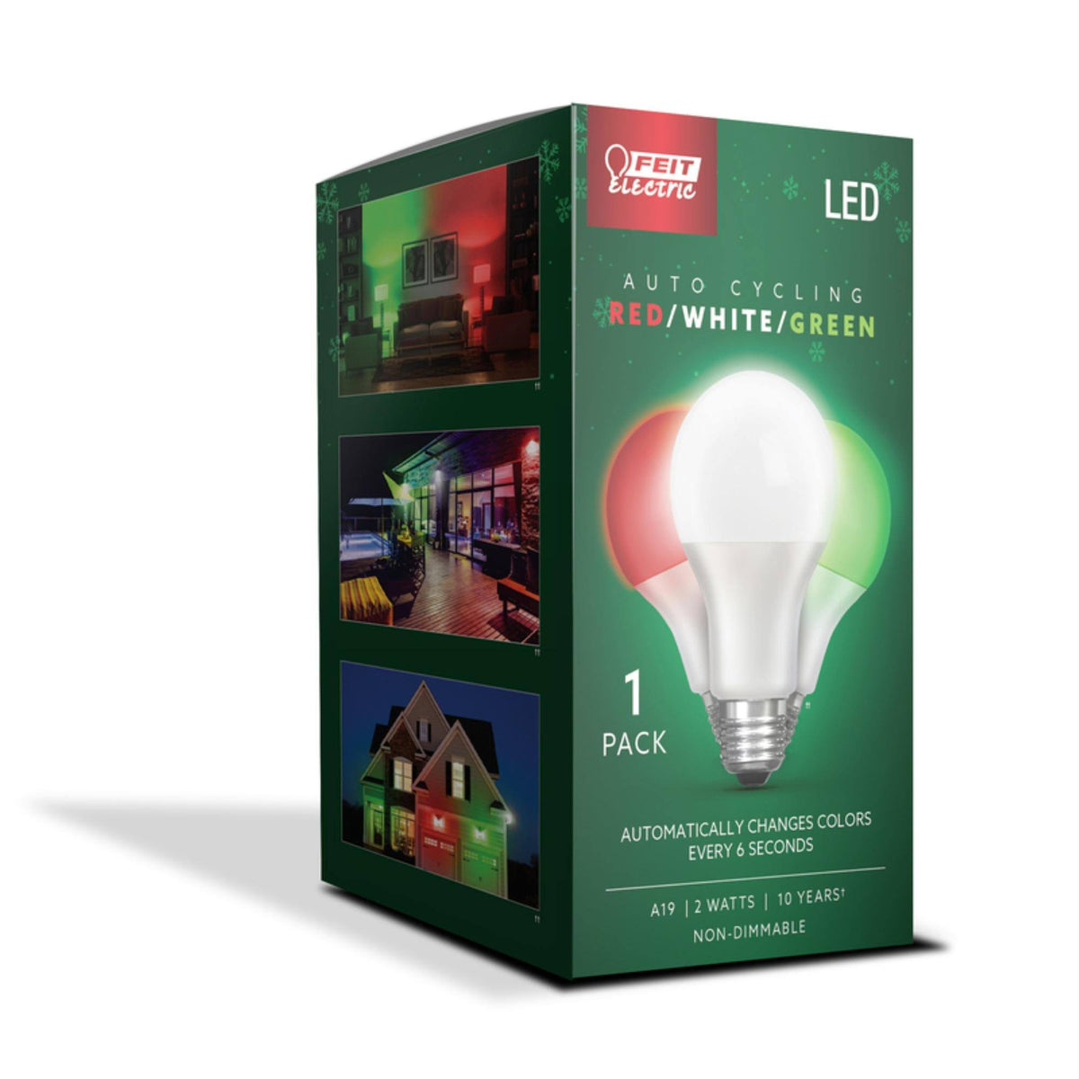 Feit Electric A19 E26 (Medium) Auto Cycling LED Bulb Green/Red/White 2 W 1 Pk - Product image 1