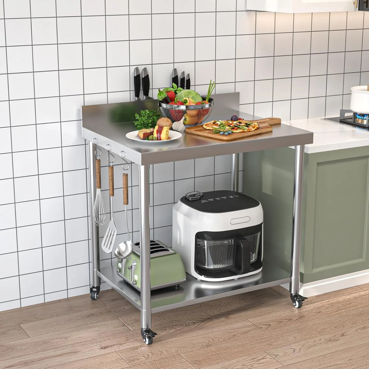 AECOJOY Stainless Steel Table 36"x30" with Backsplash and Knife Blocks Prep Tables for Commercial Kitchen - Product image 2