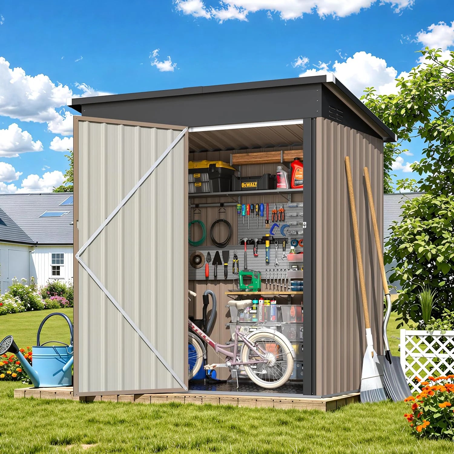 AECOJOY 5'x3' Outdoor Storage Shed with Floor Base, Tiny Utility and Tool Sheds - Product image 3