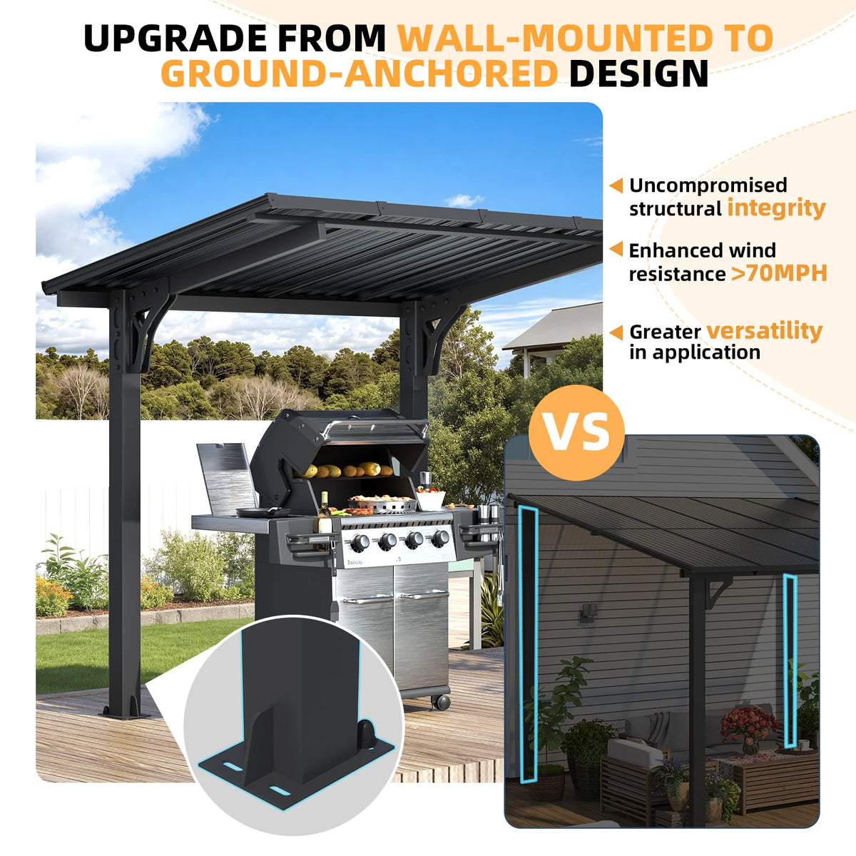 AECOJOY 8' x 5' Lean to Grill Gazebo Hardtop Outdoor Pergola for Patio - Product image 6