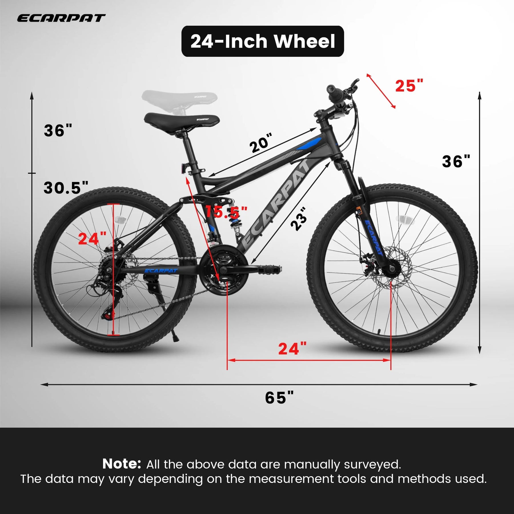 24 in Dual/Front Suspension Mens Womens Mountain Bike, 21 Speeds Dual Disc Brake, High - Carbon Steel Frame - Product image 3