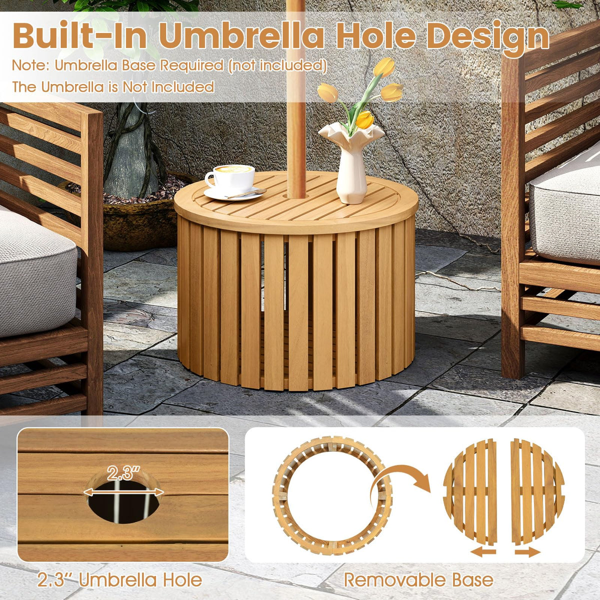 2-in-1 Outdoor Side Table with Storage Acacia Wood Slatted Coffee Table Round Slatted End Storage Box - Product image 5