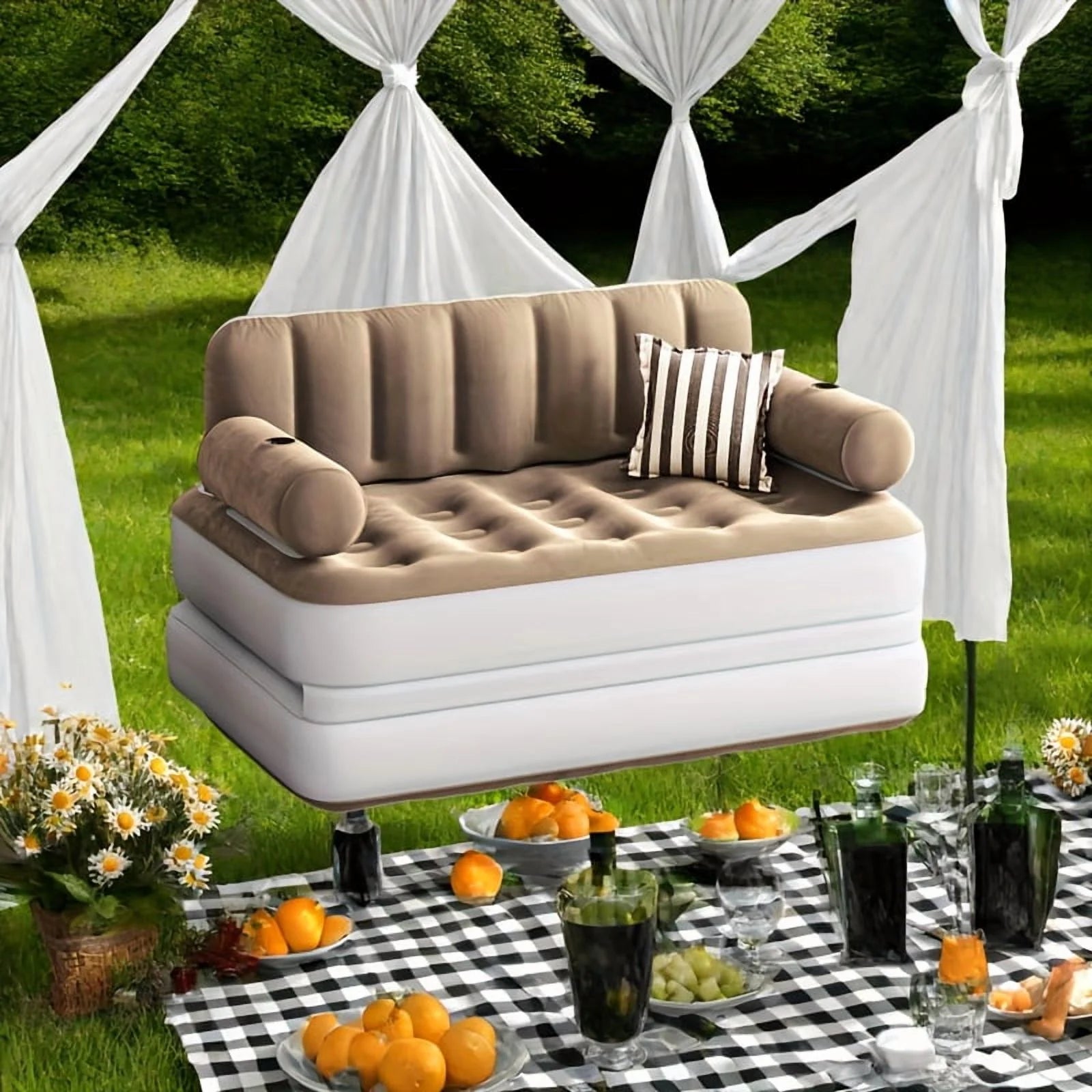 Inflatable Air Sofa Bed 2 - in - 1 Backrest Couch Airbed with Headboard and Pump Convertible Blow up Bed - Product image 10