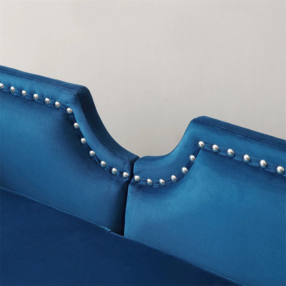 Mid Century Couch, 61 in Velvet Loveseat with 2 Pillows, Upholstered Sofa with Nailhead Trim and Roll Arm - Product image 4