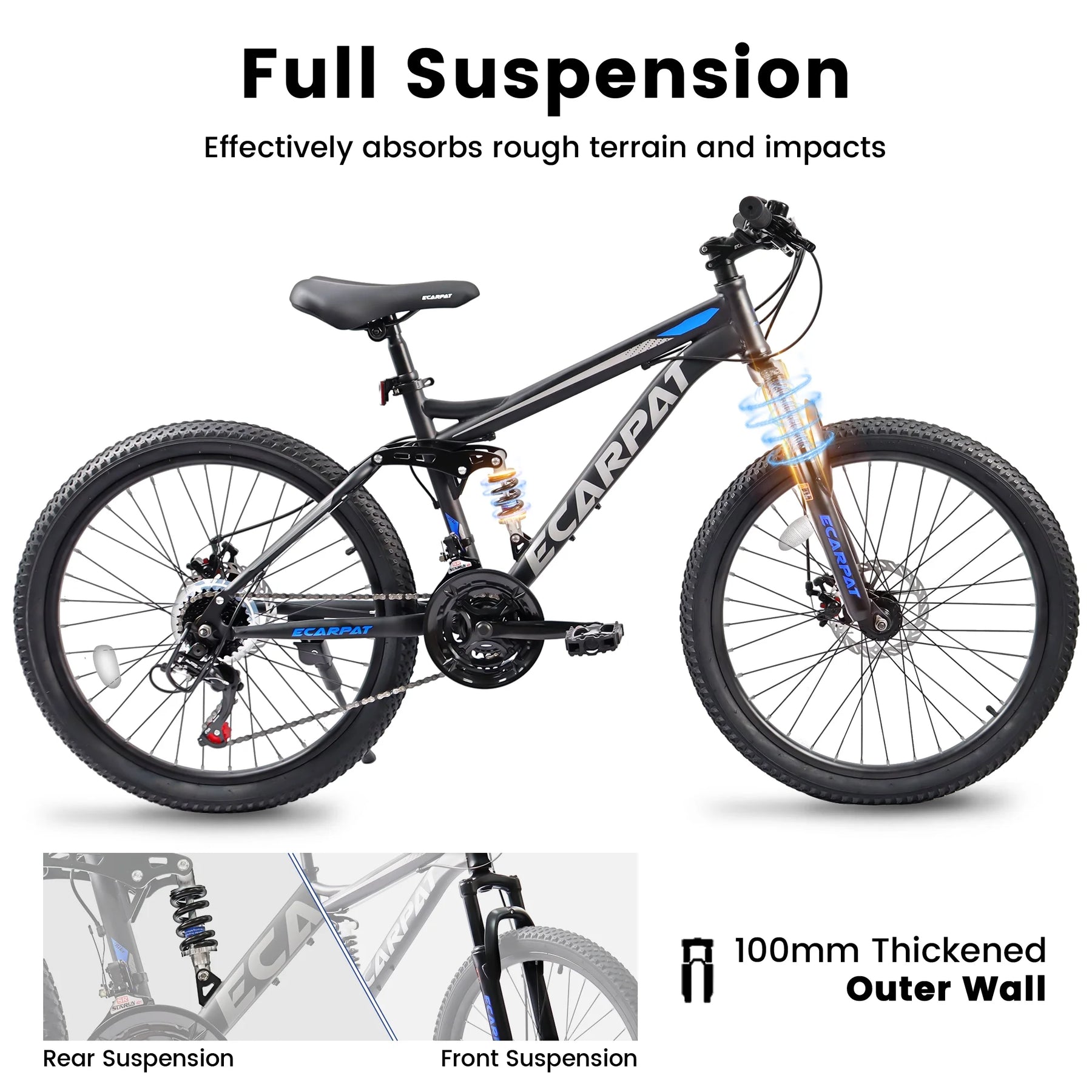 24 in Dual/Front Suspension Mens Womens Mountain Bike, 21 Speeds Dual Disc Brake, High - Carbon Steel Frame - Product image 6