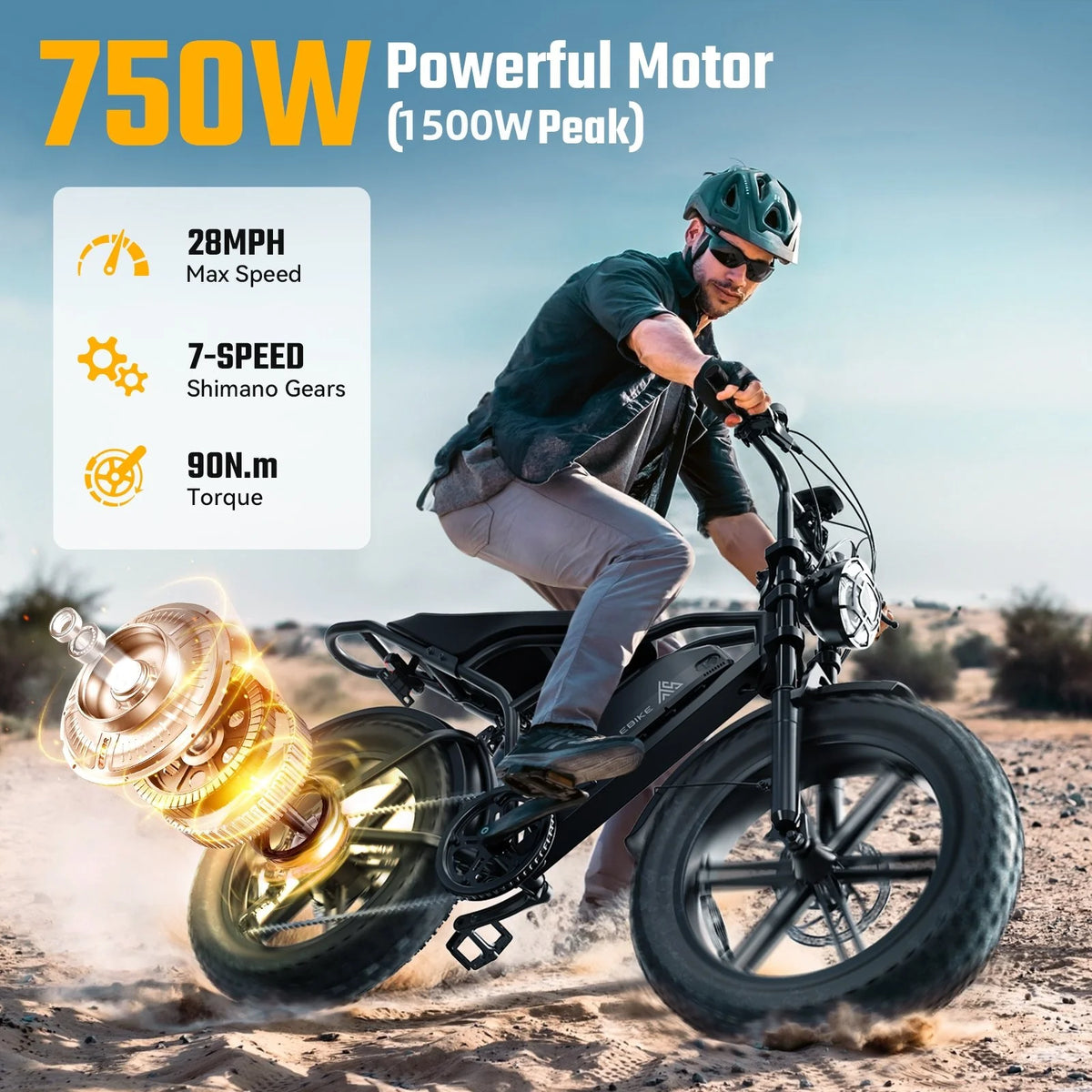 TST Electric Bike for Adults, 750W Peak 1500W Motor, 20"x4" Fat Tire, E Mountain Bike, 48V/15AH UL2849 - Product image 12