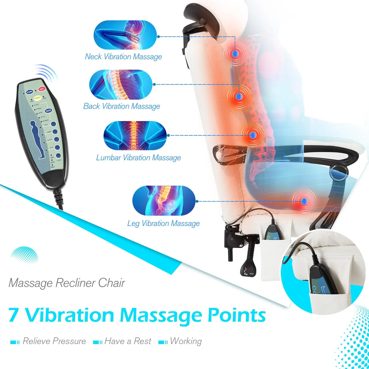 AECOJOY Office Chair with 7 Points Vibration Massage&Heat, Adjustable Ergonomic Recliner, Cream White - Product image 5