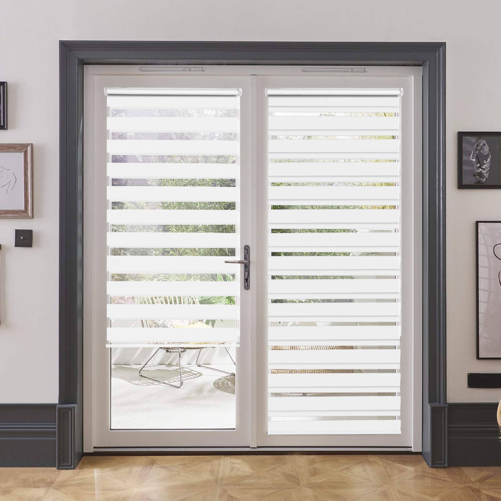 Luckup Horizontal Window Shade Blind Zebra Dual Roller Blinds Day and Night Blinds Curtains,Easy to Install 335' x 90' White, White-Pack of 1, 33.5'