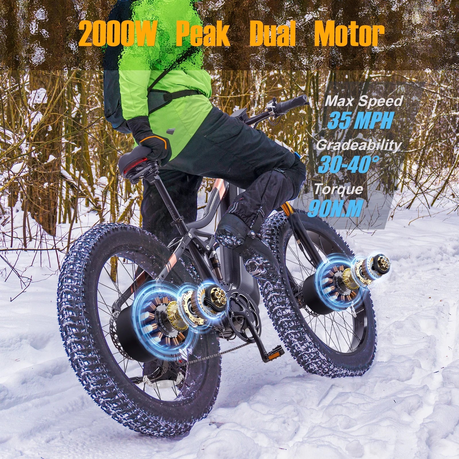 Dual Motors AWD 2000W Electric Bike for Adult 26'' UL2849 48V 30AH E - Product image 18