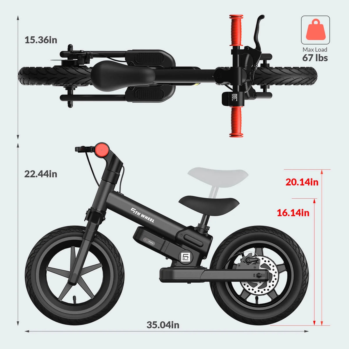 5th Wheel KB09 150W Electric Balance Bike for Kids, Black - 12" Pneumatic Tire with Dual Brake - Product image 2