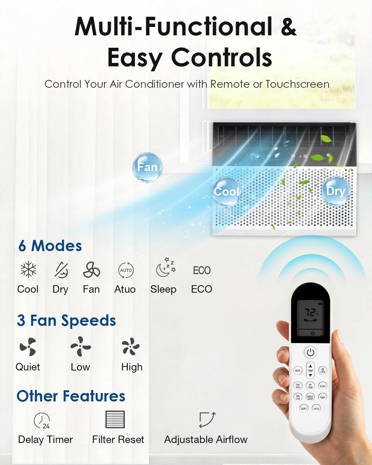 AECOJOY 10000 BTU Window Air Conditioner, Energy-Saving Window AC Unit, Cools up to 250 Sq. Ft - Product image 6