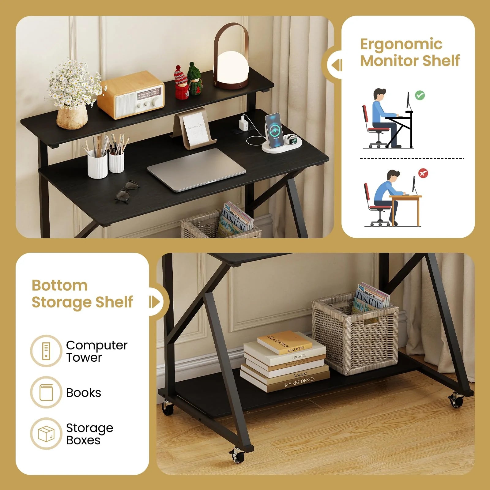Tangkula 39.5" Mobile Computer Desk with Power Outlets for Home Office Bedroom - Product image 8