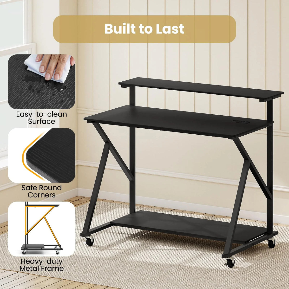 Tangkula 39.5" Mobile Computer Desk with Power Outlets for Home Office Bedroom - Product image 6