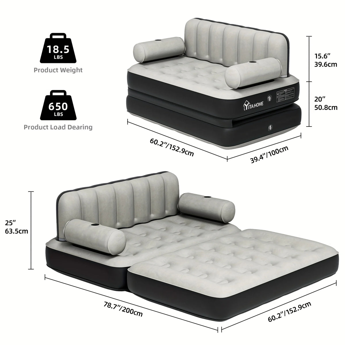 Inflatable Air Sofa Bed 2 - in - 1 Backrest Couch Airbed with Headboard and Pump Convertible Blow up Bed - Product image 1