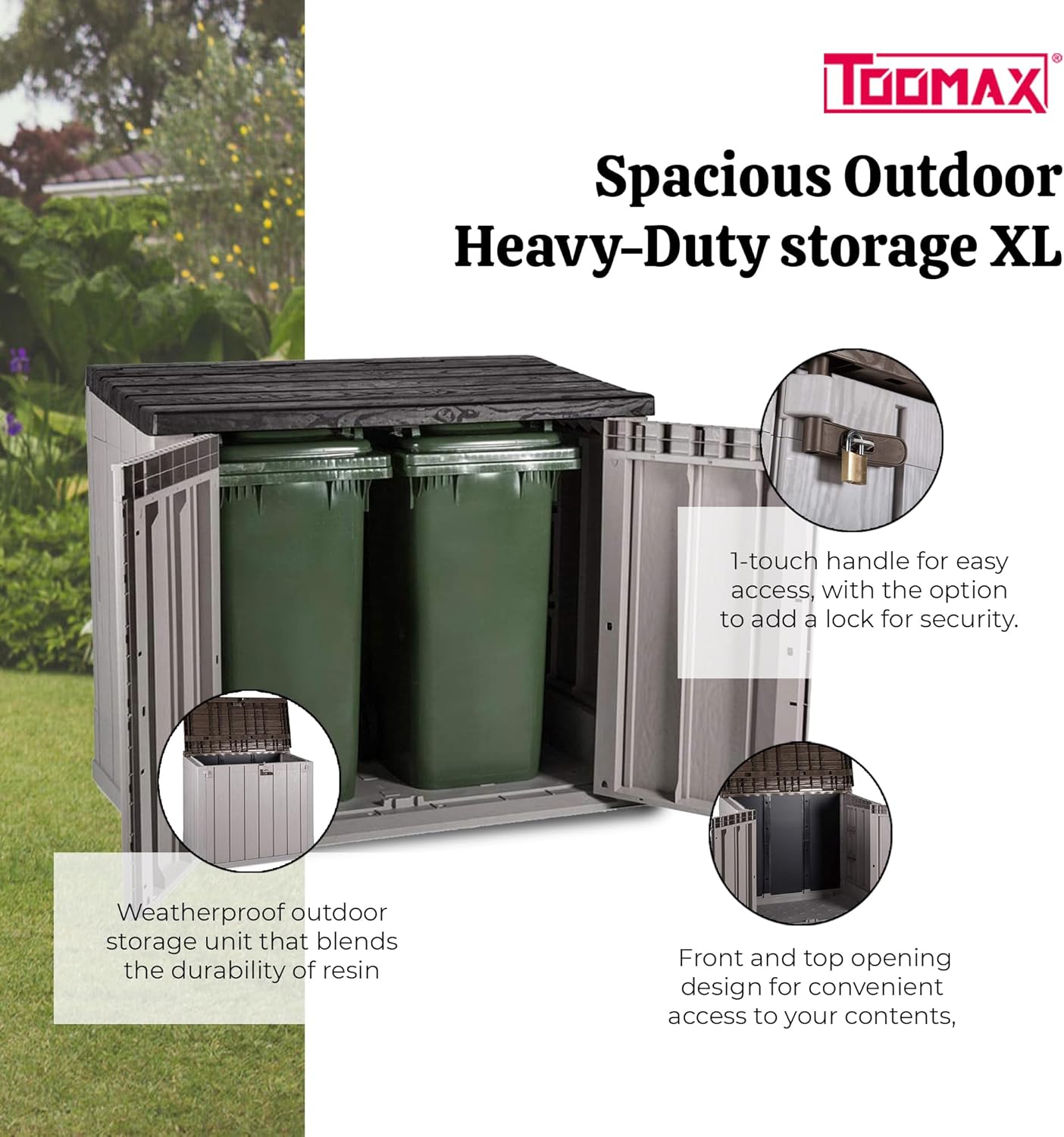 Toomax Stora Way Outdoor Tool Box in Recycled Polypropylene with Wood Effect (842L, Taupe Grey/Brown)