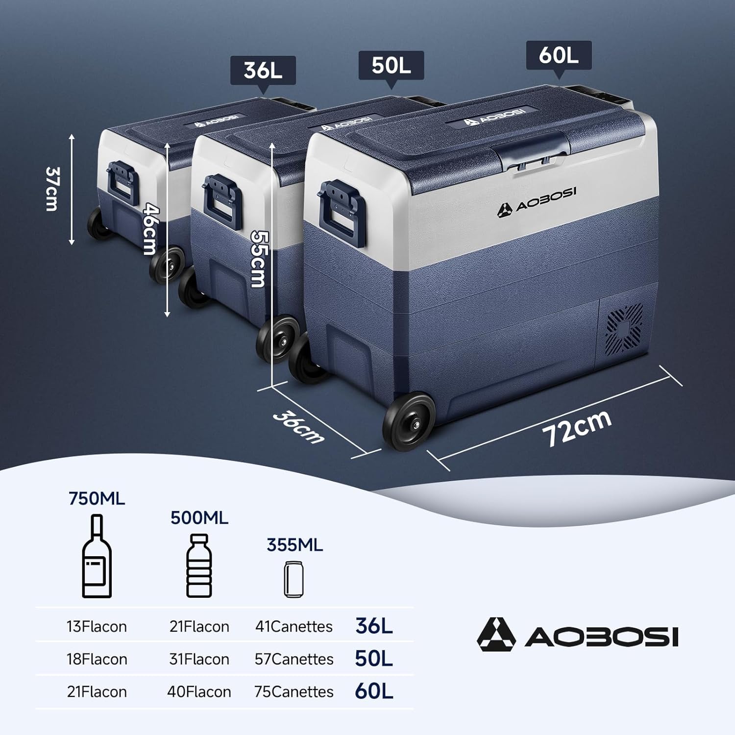 AAOBOSI Compression Cooler 36l, Double Zone Electric Cooler WiFi APP, 12 V/24 V and 100-240 V Camping Fridge, -20 ℃ to 20 ℃, for Car, Truck, Boat, Camping, Car, Caravans, Traveling, Home