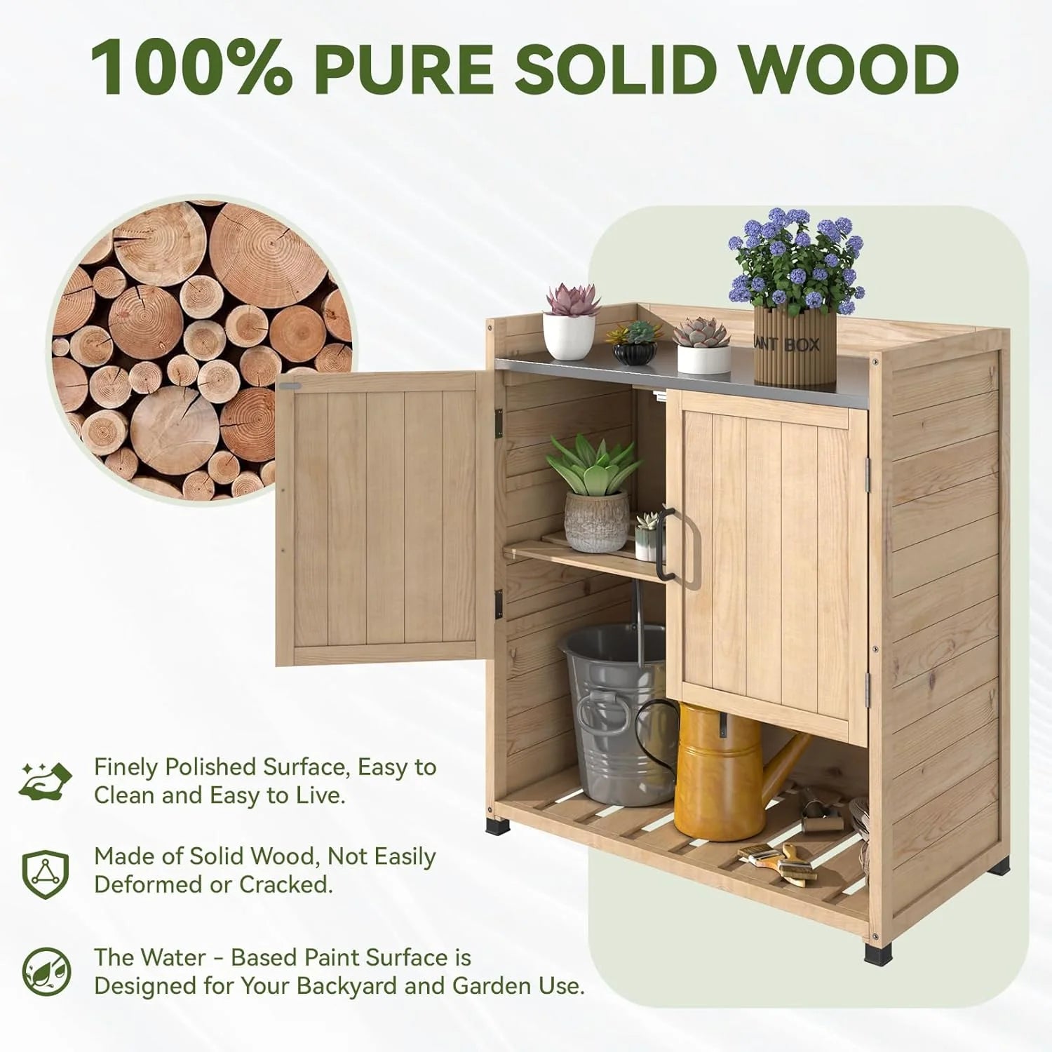 AECOJOY Potting Bench, Outdoor Wooden Storage Cabinet with Adjustable Shelf, Metal Tabletop - Product image 6