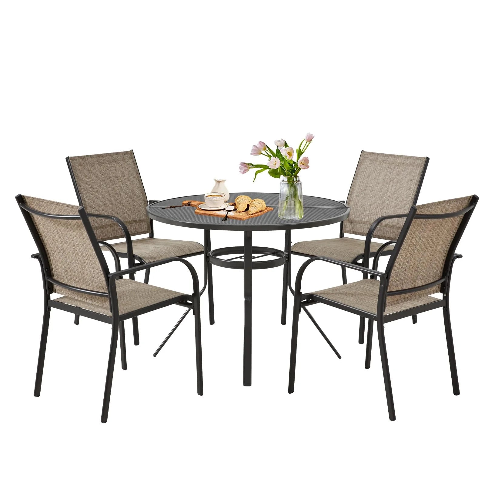 AECOJOY 5 Piece Patio Table and Chair Set for 4, Outdoor Dining Set with 1.73" Umbrella Hole - Product image 1
