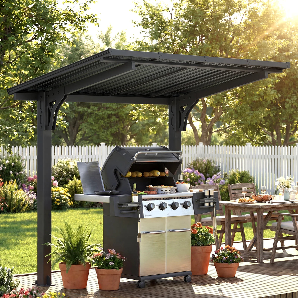 AECOJOY 8' x 5' Lean to Grill Gazebo Hardtop Outdoor Pergola for Patio - Product image 8