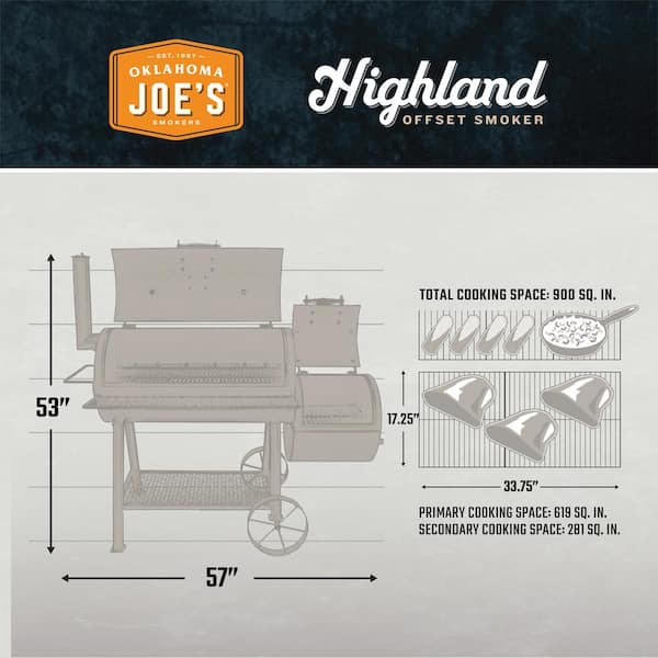 Highland Offset Charcoal Smoker and Grill in Black with 900 Sq. In. Cooking Space - Product image 4
