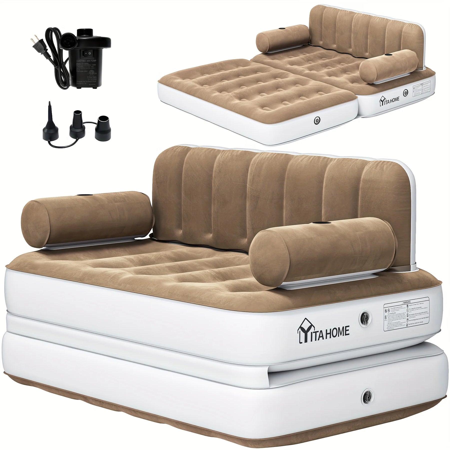 Inflatable Air Sofa Bed 2 - in - 1 Backrest Couch Airbed with Headboard and Pump Convertible Blow up Bed - Product image 3