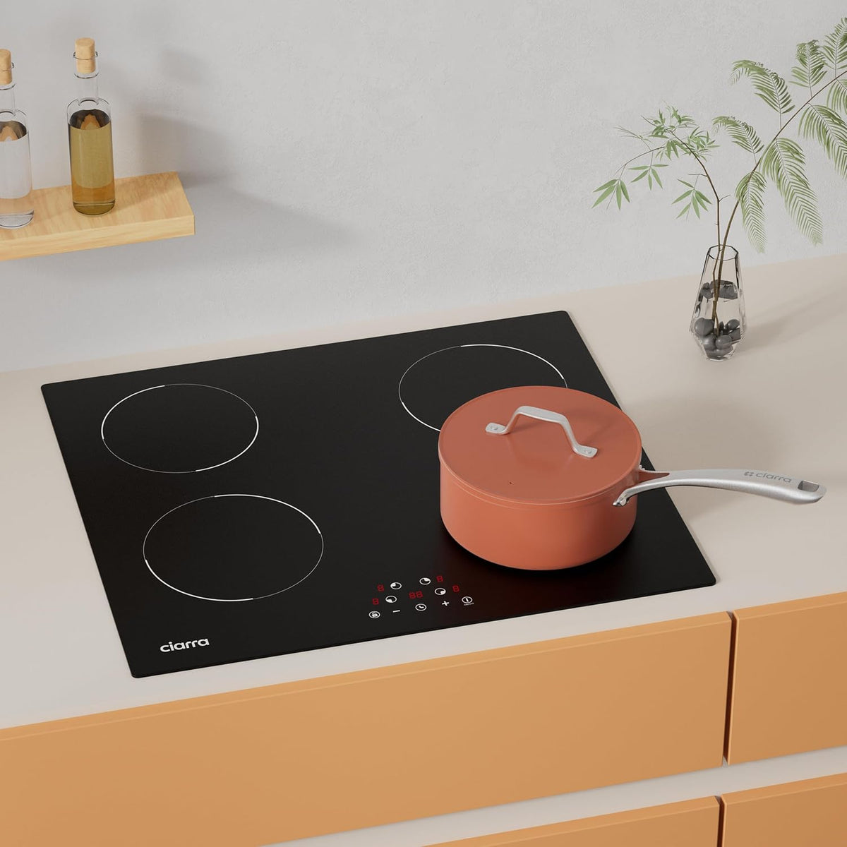 CIARRA Induction Hob 4 Burners 6000W - Touch Control - Built-in Hob - 9 Power Levels - Timer - Child Lock - CABBIH4-D