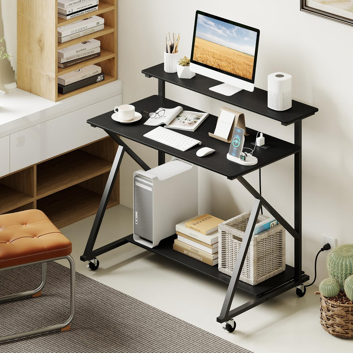 Tangkula 39.5" Mobile Computer Desk with Power Outlets for Home Office Bedroom - Product image 2