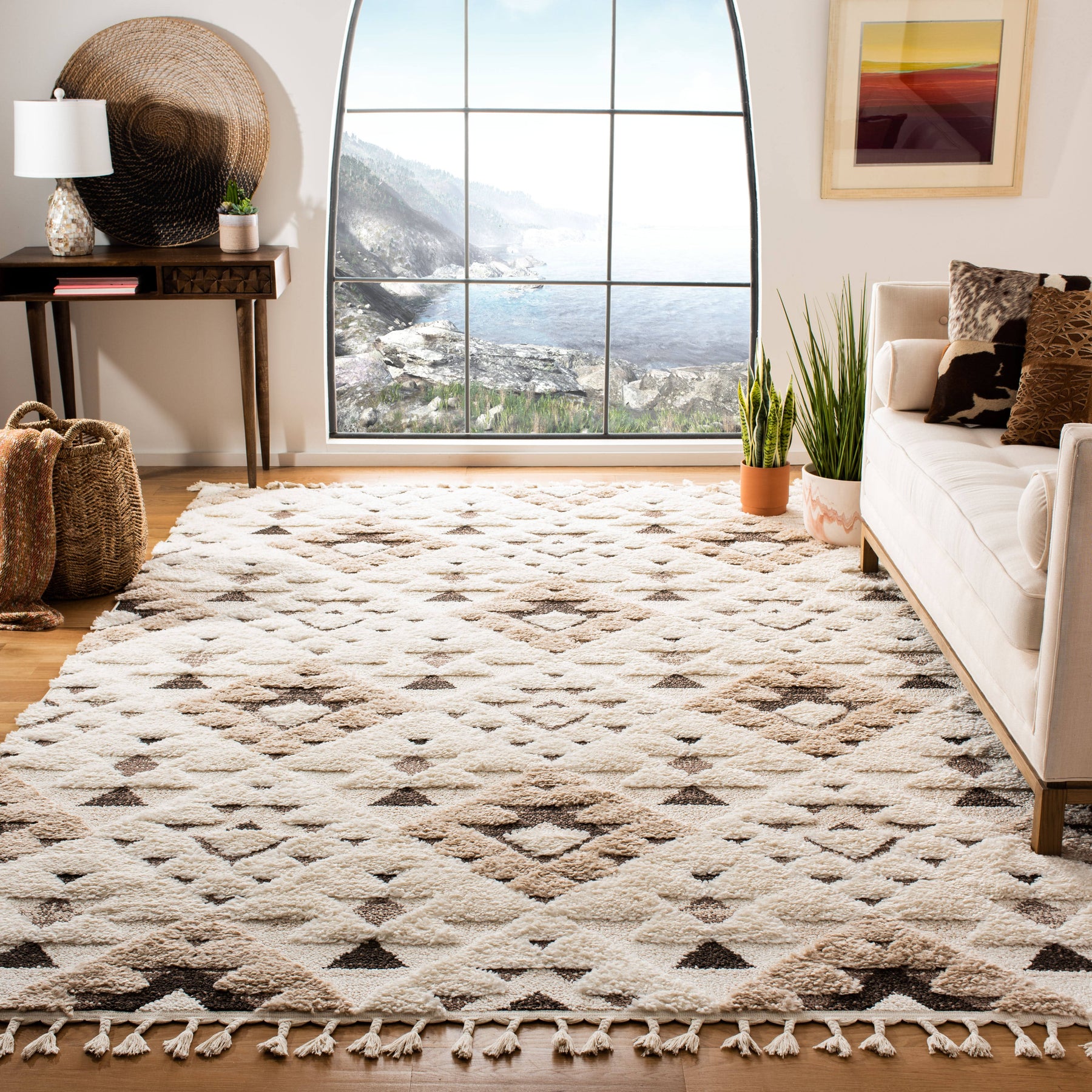 Safavieh Moroccan Tassel Shag Ivory/Brown 4 ft. x 6 ft. Area Rug - Product image 1