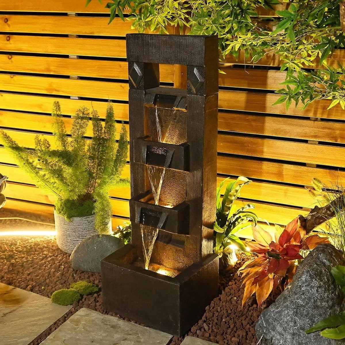 Outdoor Fountains and Indoor Waterfalls 4 Floor - Standing Water Fountain Outdoor with LED Lights for - Product image 4