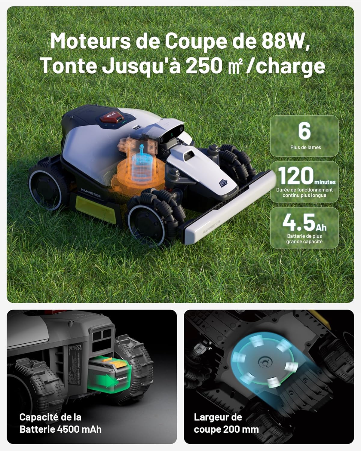 MAMMOTION LUBA Mini AWD 800 Wireless Robot Lawn Mower Peripheral, NetRTK+Vision, No RTK Antenna Required, Recommended 800m², Max. 1000m², Slopes at 80%, with 4G Module